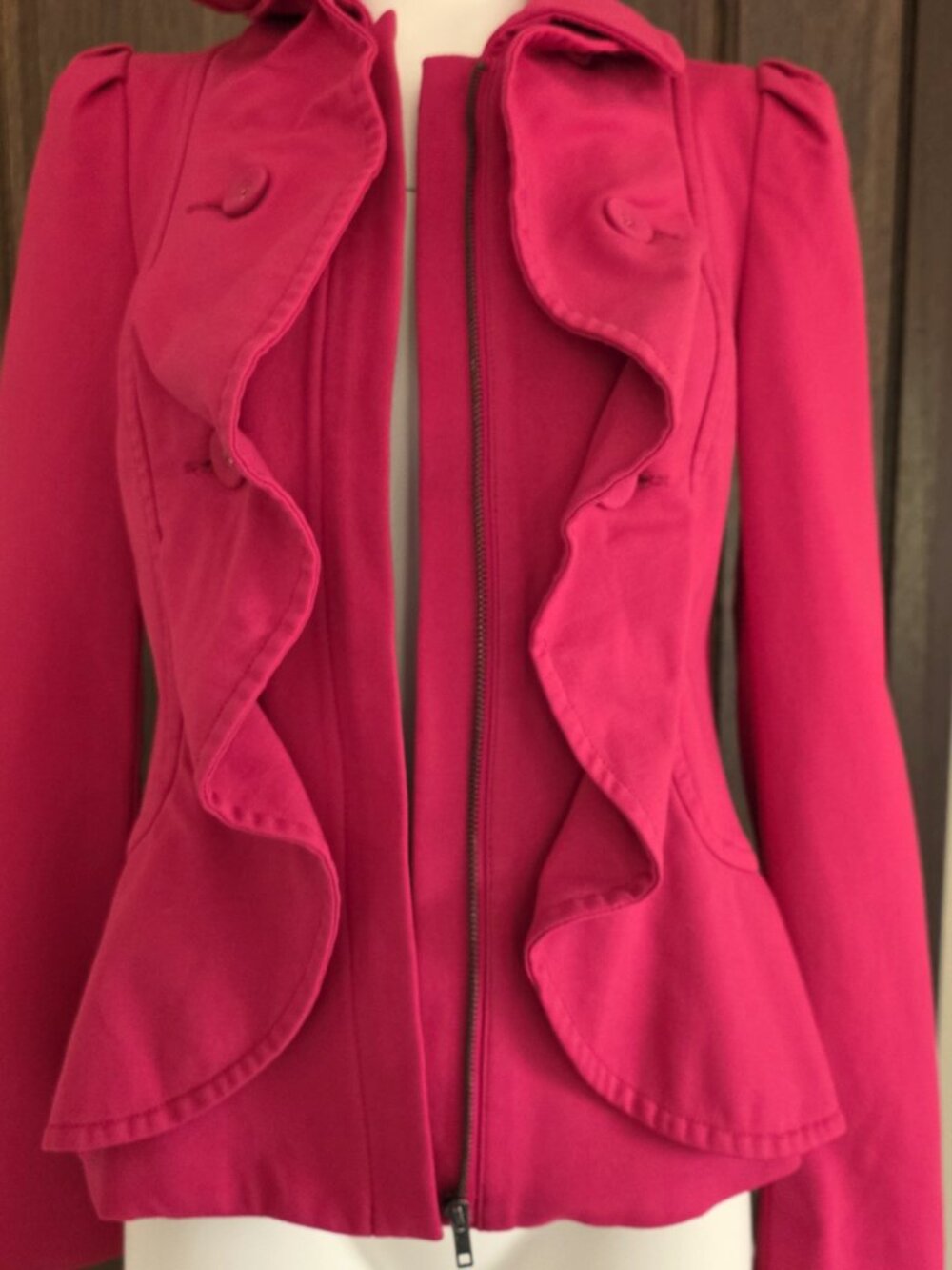 INC International Concepts Size S Red Jacket Coat Ruffled Front VG Condition - Picture 3 of 14